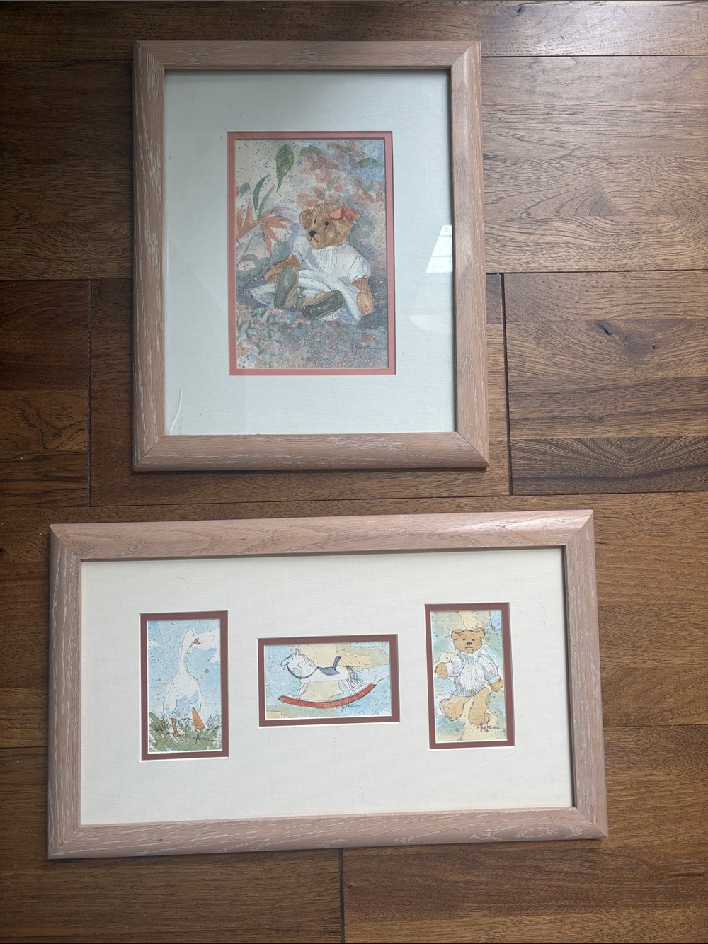 Framed Nursery Art Prints in Light Wood - Set of 2